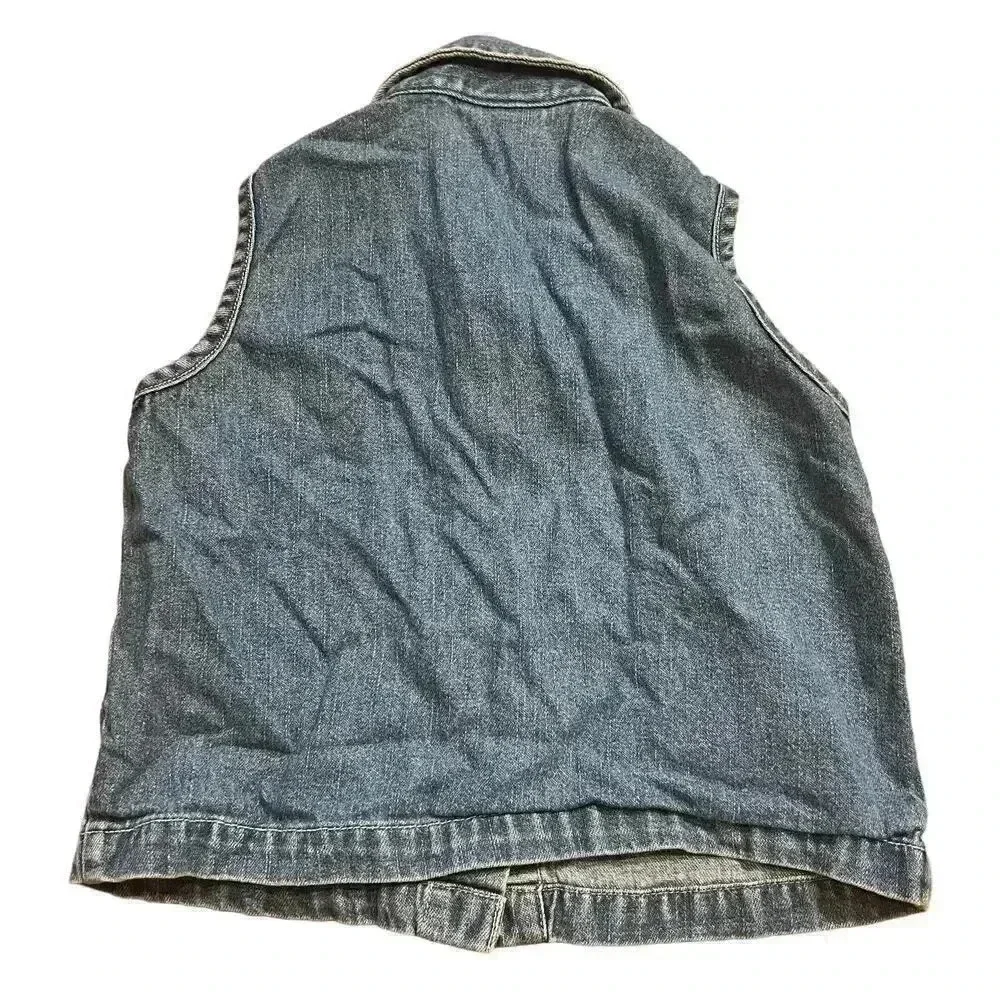 Vintage OshKosh B'gosh Girls Denim Vest Size 4 Embroidered Flowers Floral Casual